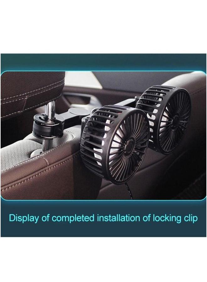 3-Speeds Car Fan 360° Adjustable USB Back Row Dual Head 10W - Image 4