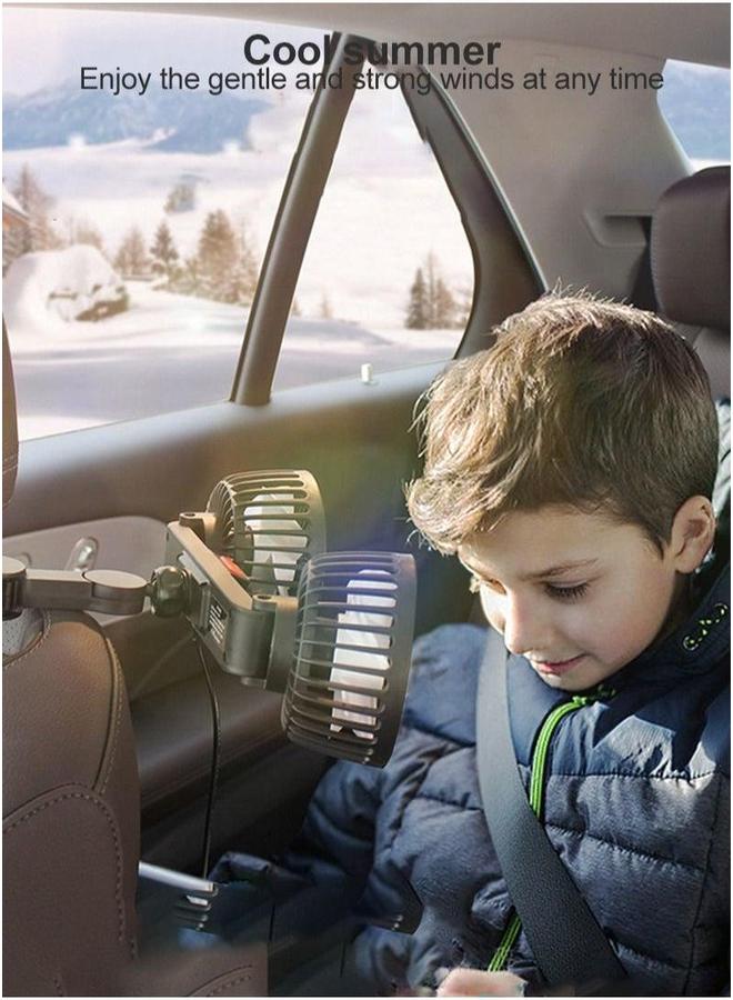 3-Speeds Car Fan 360° Adjustable USB Back Row Dual Head 10W - Image 2