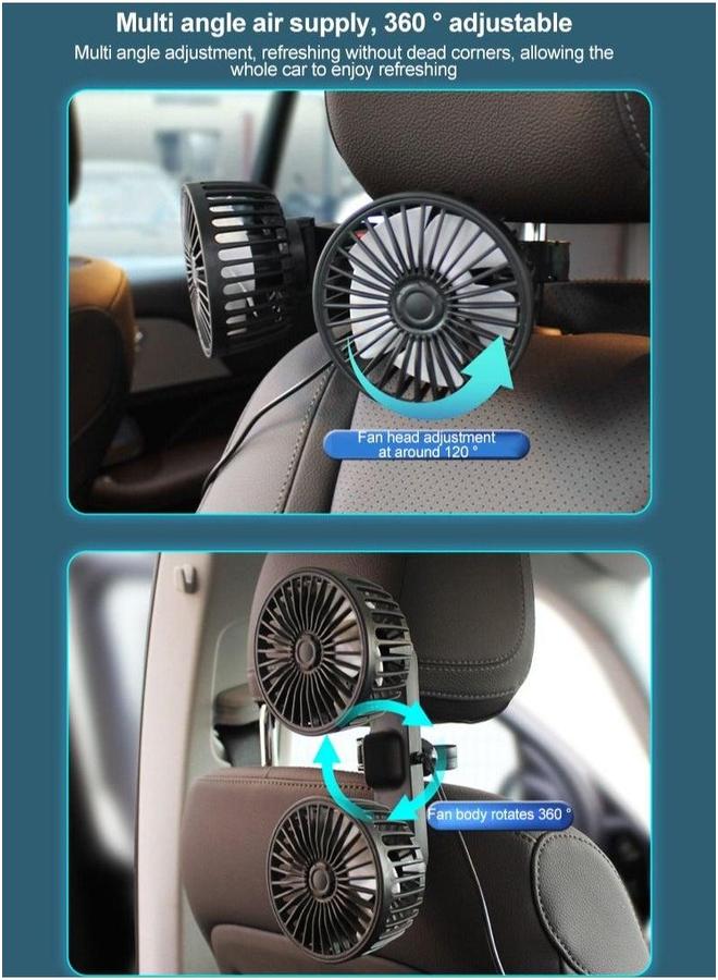 3-Speeds Car Fan 360° Adjustable USB Back Row Dual Head 10W - Image 5