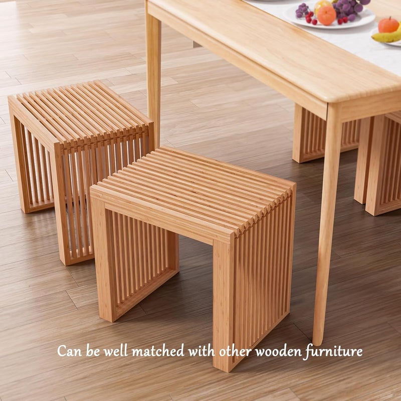 APRTAT Small Bamboo Dining Bench, 17inch Farmhouse Decor Indoor Kitchen Table Bench, Entryway Shoe Rack Bench, Outdoor Bench, Solid Bamboo Benches for Living Room, Hallway, Bedroom, Bathroom - Image 2