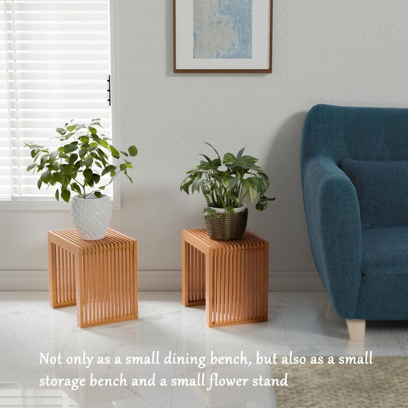 APRTAT Small Bamboo Dining Bench, 17inch Farmhouse Decor Indoor Kitchen Table Bench, Entryway Shoe Rack Bench, Outdoor Bench, Solid Bamboo Benches for Living Room, Hallway, Bedroom, Bathroom - Image 3