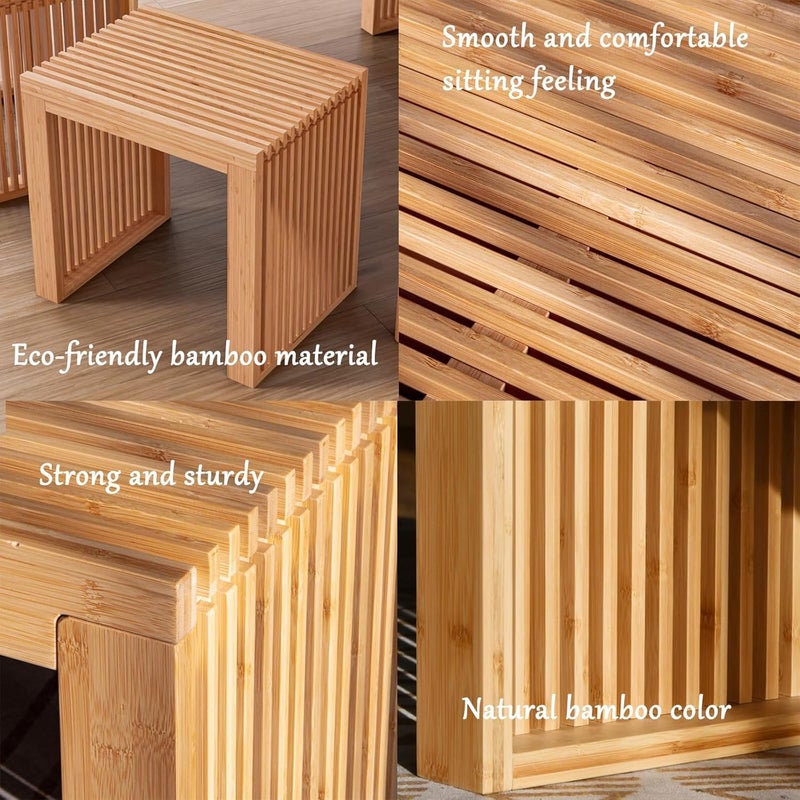 APRTAT Small Bamboo Dining Bench, 17inch Farmhouse Decor Indoor Kitchen Table Bench, Entryway Shoe Rack Bench, Outdoor Bench, Solid Bamboo Benches for Living Room, Hallway, Bedroom, Bathroom - Image 4