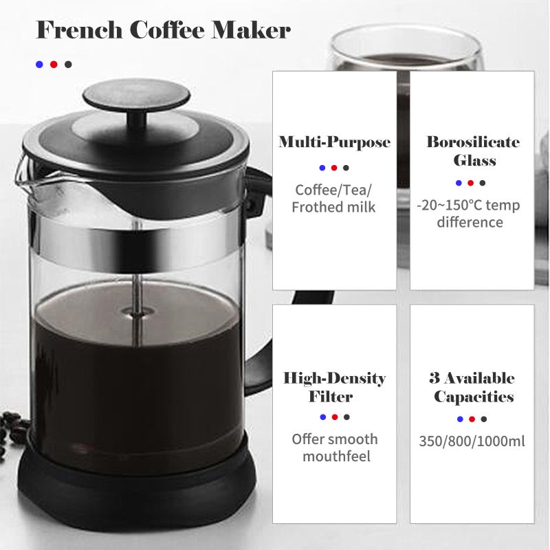 French Press Coffee Maker 800ml: 4-Minute Brew, Premium Borosilicate Glass - High-Density Stainless Steel Filtration, User-Friendly Design for Home, Beginners, Cold Brew, Hot Chocolate - Image 3
