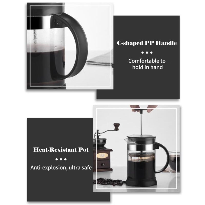 French Press Coffee Maker 800ml: 4-Minute Brew, Premium Borosilicate Glass - High-Density Stainless Steel Filtration, User-Friendly Design for Home, Beginners, Cold Brew, Hot Chocolate - Image 5