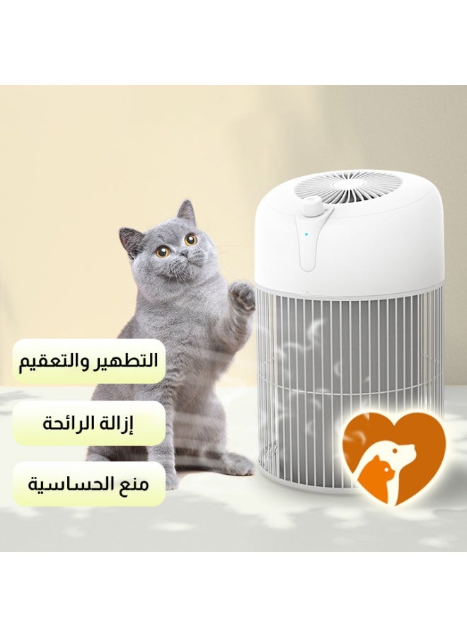 ميجيوسيون منقي هواء للحيوانات الأليفة أبيض للمنزل والغرف الكبيرة | فلتر 3-in-1 هيبا لشعر وعثة وروائح القطط | تعقيم بالأشعة فوق البنفسجية وشفط هواء 360° - Image 1