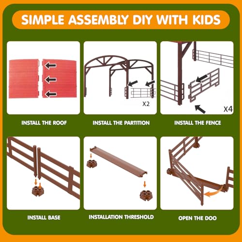 Dwi Dowellin Farm Animal Toys Set,69 Pcs Farm Toys with Tractor with Trailer,Horse Stable Grain Bins Horse Cow Farmer Figures Fence Playset for Kids Toddlers Boy Girl 3-12 Years Old - Image 4