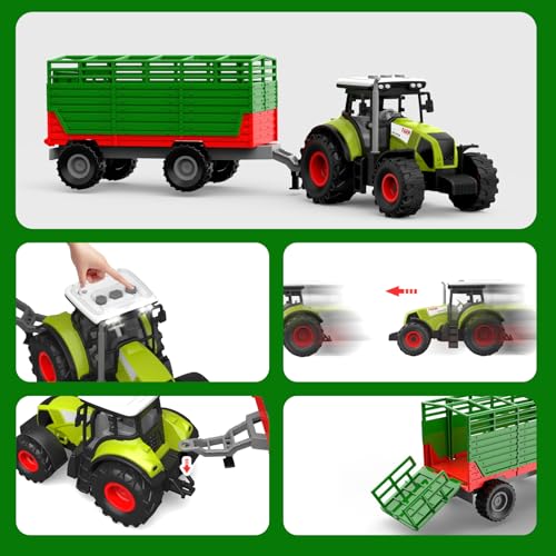 Dwi Dowellin Farm Animal Toys Set,69 Pcs Farm Toys with Tractor with Trailer,Horse Stable Grain Bins Horse Cow Farmer Figures Fence Playset for Kids Toddlers Boy Girl 3-12 Years Old - Image 5