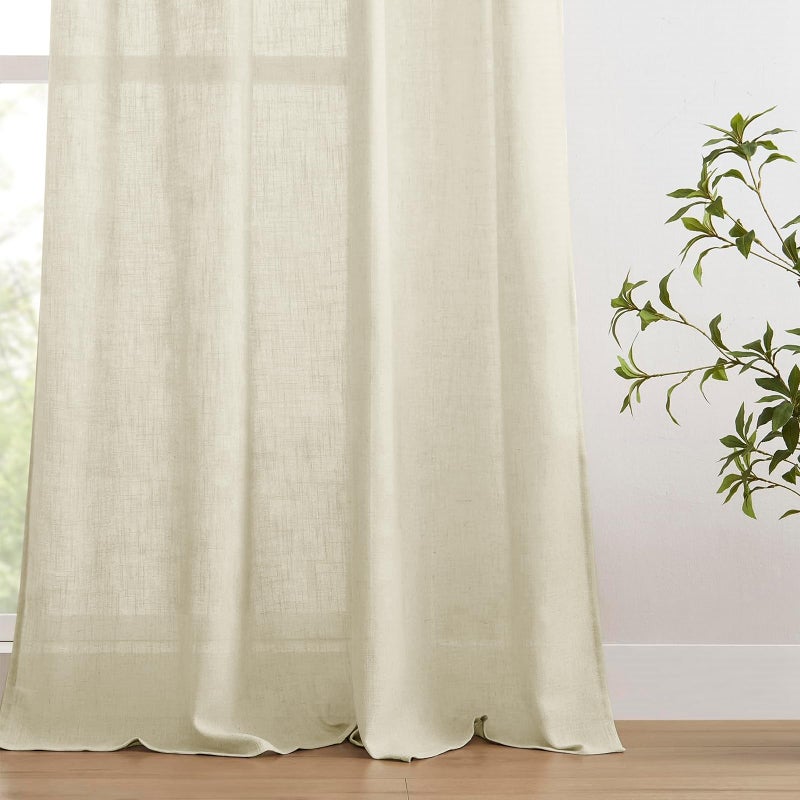 Joydeco Linen Curtains 96 inches Long 2 Panels Set,Light Filtering Curtains for Living Room Bedroom, Window Long Drapes with Rod Pockets Back Tab (W52 x L96 Inch, Natural) - Image 4