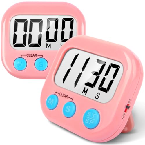 AOUCE 2 Pack Kitchen Timers Loud Ring Digital Timers for Cooking Magnetic Pink - Image 1
