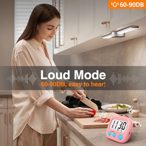 AOUCE 2 Pack Kitchen Timers Loud Ring Digital Timers for Cooking Magnetic Pink - Image 2