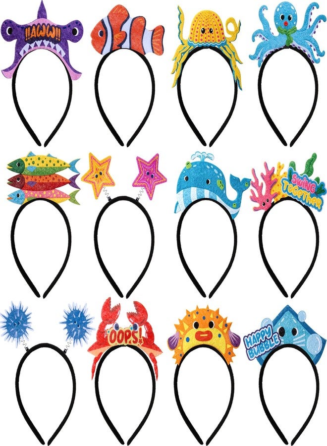 Winrayk 12 Pack Ocean Animals Felt Headbands Bulk for Under the Sea Party Decorations Party Favors, Kids & Adult Birthday Holiday Daily Headwear Photo Booth Prop Dress Up Accessories (Original Design) - Image 1