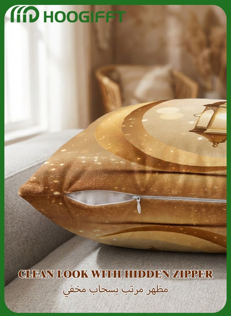 هوغيفت طقم أغطية وسائد فاخرة لرمضان والعيد 4 قطع – هلال ذهبي وفوانيس معلّقة لوسائد الكنب والمجلس وغرفة المعيشة وغرفة النوم (نفس التصميم على الجهتين، أغطية فقط) - Image 4