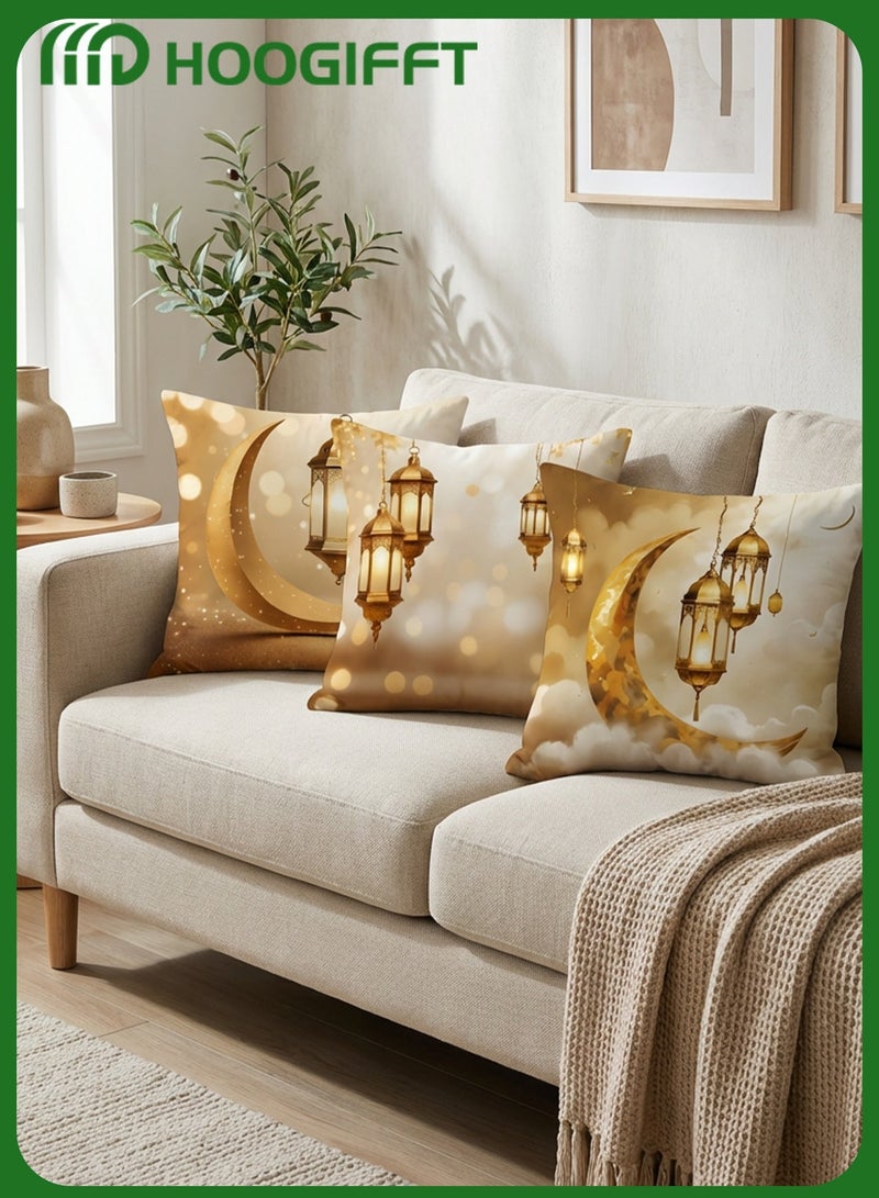 هوغيفت طقم أغطية وسائد فاخرة لرمضان والعيد 4 قطع – هلال ذهبي وفوانيس معلّقة لوسائد الكنب والمجلس وغرفة المعيشة وغرفة النوم (نفس التصميم على الجهتين، أغطية فقط) - Image 5