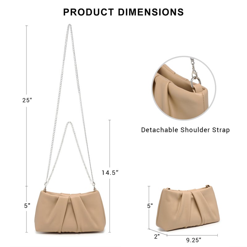 Dasein Elegant Pleated Evening Bag Soft Vegan Leather Clutch Purse Dressy Formal Handbag with 2 Chain Straps for Women (Taupe) - Image 4