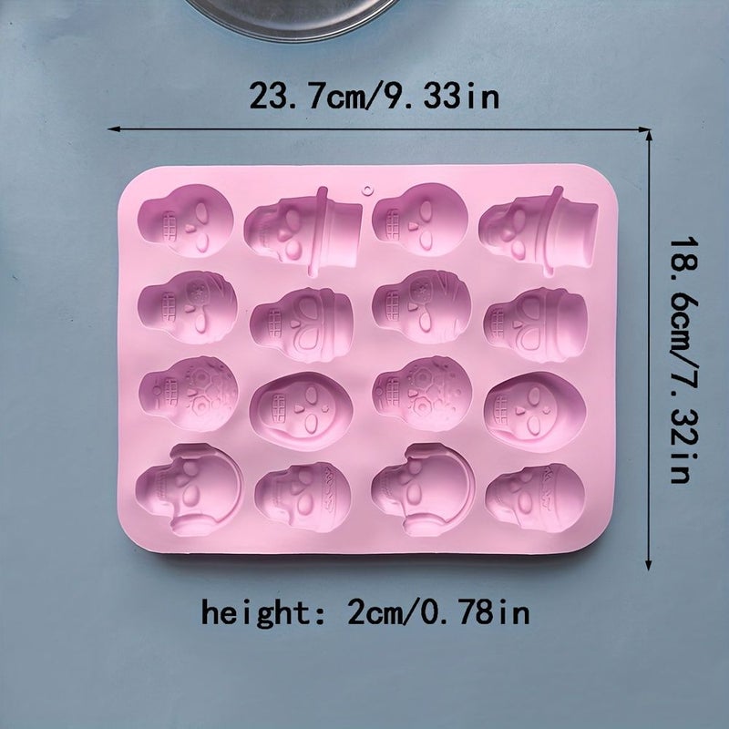 Silicone Skull Ice Mold 16 Hole Cake Baking Decor 3pcs Purple - Image 3