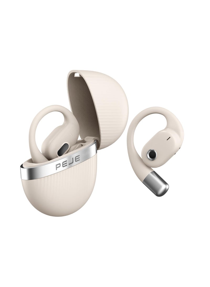 PEJE PEJE L09 Bluetooth Earphones, Wireless Earbuds,Air Conduction Bluetooth 5.3 Headphone Sport,2025 Bluetooth Earbuds Stereo Deep Bass Over Ear Bud, 24 Hours Beige - Image 1