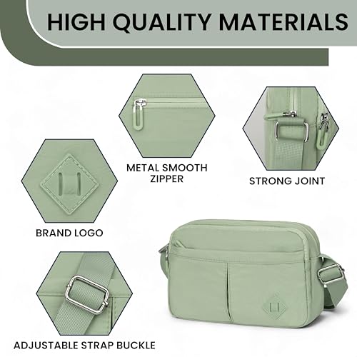 PRANIJ Women’s Crossbody Bag – Lightweight Waterproof Shoulder Bag with Multiple Pockets, Adjustable Strap, Stylish Travel Purse for Everyday Use (Sage Green) - Image 2