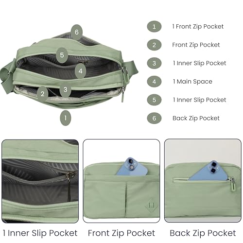 PRANIJ Women’s Crossbody Bag – Lightweight Waterproof Shoulder Bag with Multiple Pockets, Adjustable Strap, Stylish Travel Purse for Everyday Use (Sage Green) - Image 5