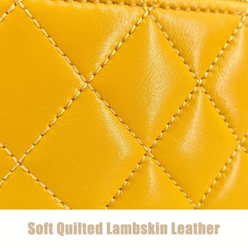 M-ioi-M Genuine Leather Quilted Mini Purse for Women,Soft Lambskin Crossbody Bag with Gold Chain Strap,Small Top-Handle Shoulder Handbag,Designer Evening Vanity Pouch(Mustard Yellow, Detachable Strap) - Image 5