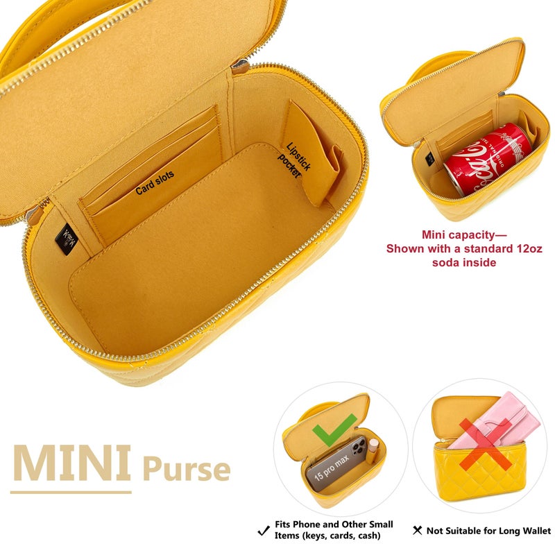M-ioi-M Genuine Leather Quilted Mini Purse for Women,Soft Lambskin Crossbody Bag with Gold Chain Strap,Small Top-Handle Shoulder Handbag,Designer Evening Vanity Pouch(Mustard Yellow, Detachable Strap) - Image 4