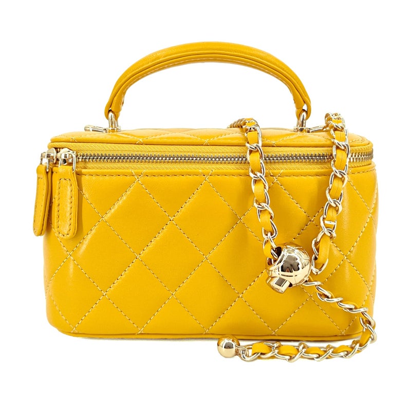 M-ioi-M Genuine Leather Quilted Mini Purse for Women,Soft Lambskin Crossbody Bag with Gold Chain Strap,Small Top-Handle Shoulder Handbag,Designer Evening Vanity Pouch(Mustard Yellow, Detachable Strap) - Image 1