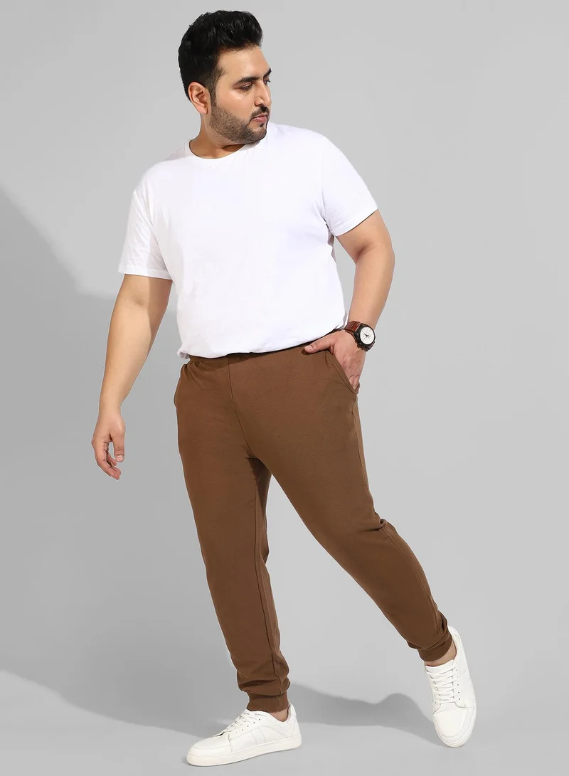 Instafab Plus Men's Cotton Solid Brown Regular Fit Trackpants