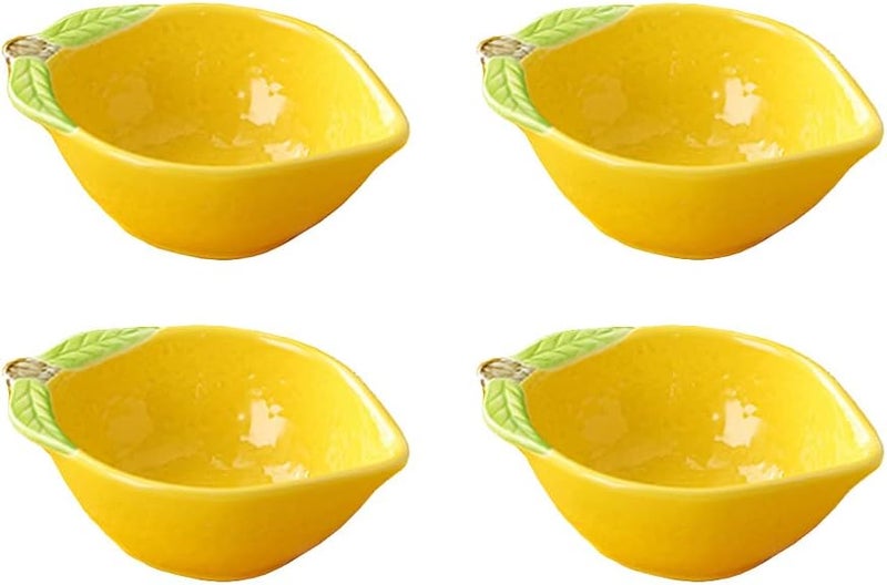 Mozacona 4pcs Ceramic Appetizer Plates Lemon Shape Side Dishes Seasoning Plates - Image 1