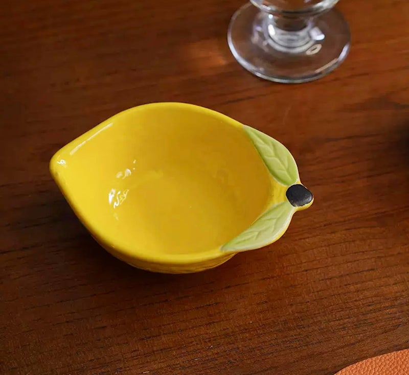 Mozacona 4pcs Ceramic Appetizer Plates Lemon Shape Side Dishes Seasoning Plates - Image 3