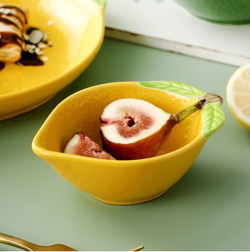 Mozacona 4pcs Ceramic Appetizer Plates Lemon Shape Side Dishes Seasoning Plates - Image 4
