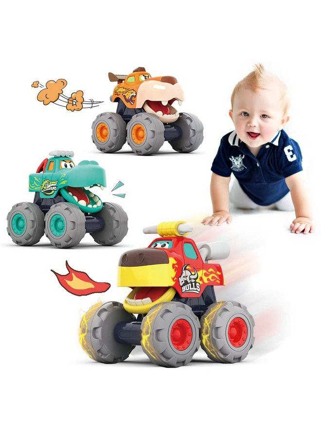 Woby Monster Truck Car Toys For 1218 Months Baby,12 Birthday Gifts Toys,3 Pack Of Friction Powered Pull Back Animal Cars Vehicles - Image 2