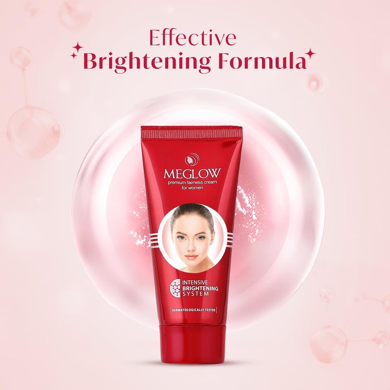 Meglow by Leeford Skin Brightening Moisturizer Cream for Women Hydrates Repairs Radiates Reduces Dark Spots Melanin Melasma Prevents Pigmentation Even Tone Pack of 3 50g each - Image 2