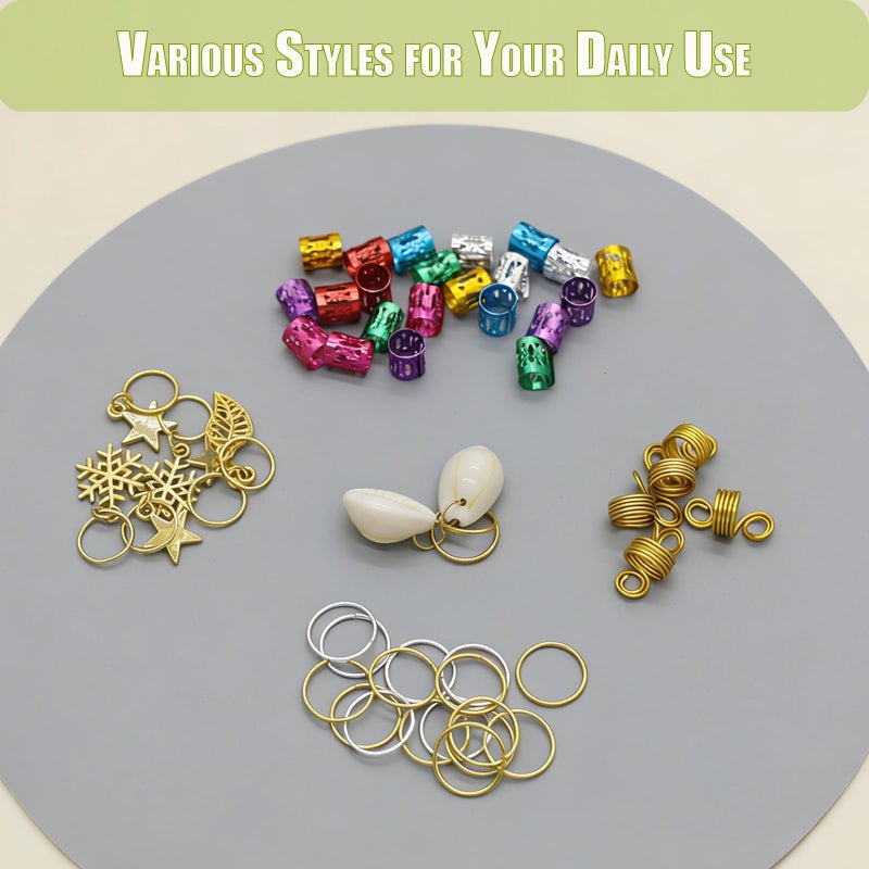 SVNMU 190pcs Colorful Hair Jewelry for Women Braids Dreadlock Locs,Multicolor Metal Hair Charms Accessories Adjustable Hair Cuffs Coils Clips Rings Beads Braiding Decoration - Image 3