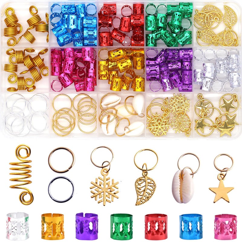 SVNMU 190pcs Colorful Hair Jewelry for Women Braids Dreadlock Locs,Multicolor Metal Hair Charms Accessories Adjustable Hair Cuffs Coils Clips Rings Beads Braiding Decoration - Image 1