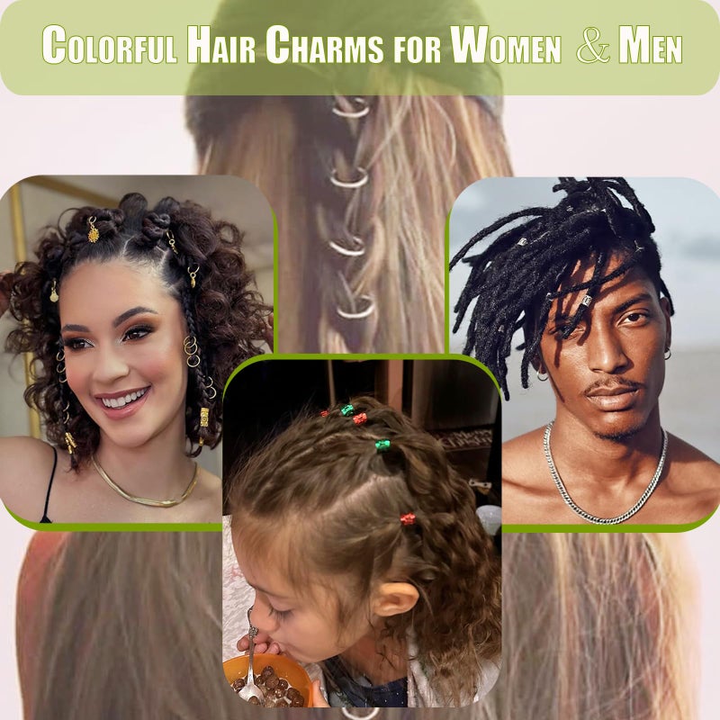 SVNMU 190pcs Colorful Hair Jewelry for Women Braids Dreadlock Locs,Multicolor Metal Hair Charms Accessories Adjustable Hair Cuffs Coils Clips Rings Beads Braiding Decoration - Image 4