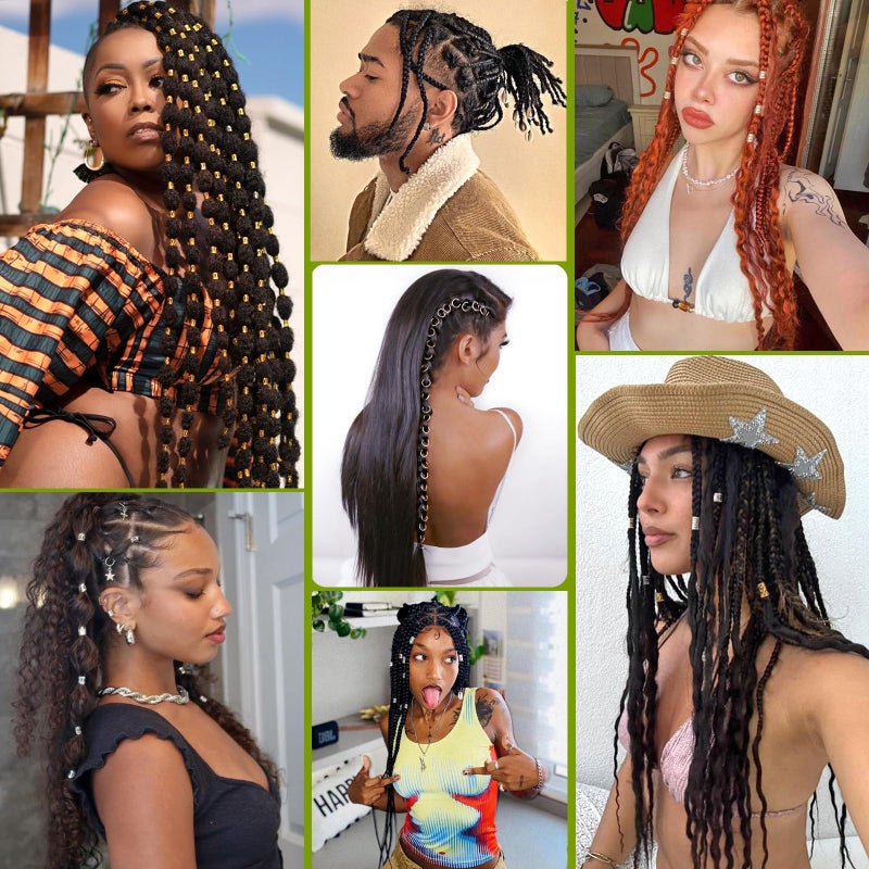 SVNMU 190pcs Colorful Hair Jewelry for Women Braids Dreadlock Locs,Multicolor Metal Hair Charms Accessories Adjustable Hair Cuffs Coils Clips Rings Beads Braiding Decoration - Image 5