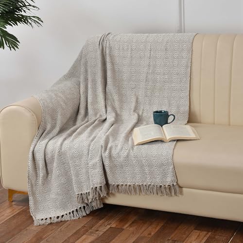SASHAA WORLD Soft Herringbone Throw Blanket | Used Both Indoor and Outdoor |Blanket for Living Room, Sofa, Bed & Chair | Grey Throw Blanket| Pack of 1, 180 x130 cm - Image 1