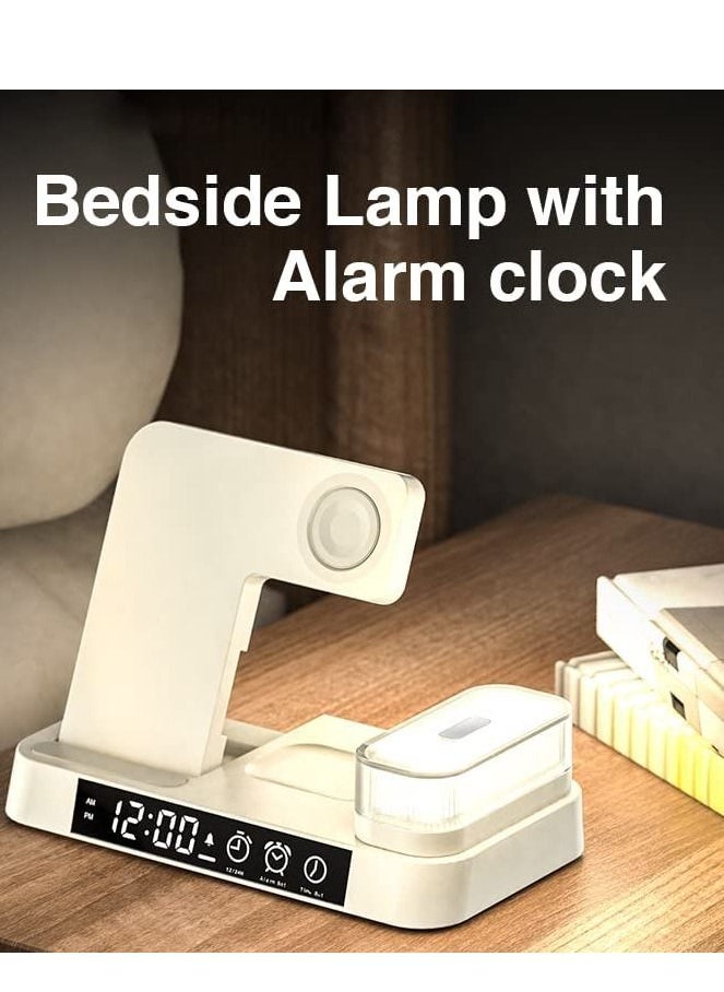 Generic - Wireless Charging Station with Alarm Clock LED Night Light 4 in 1 Fast Wireless Charger for iPhone 14/13/12/11/Pro/Max/XS/XR Wireless Charging Stand Dock for Apple Watch (White) - Image 1
