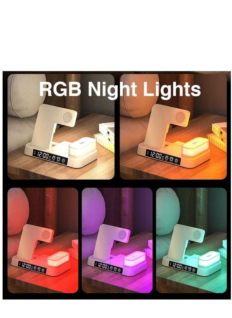 Generic - Wireless Charging Station with Alarm Clock LED Night Light 4 in 1 Fast Wireless Charger for iPhone 14/13/12/11/Pro/Max/XS/XR Wireless Charging Stand Dock for Apple Watch (White) - Image 1