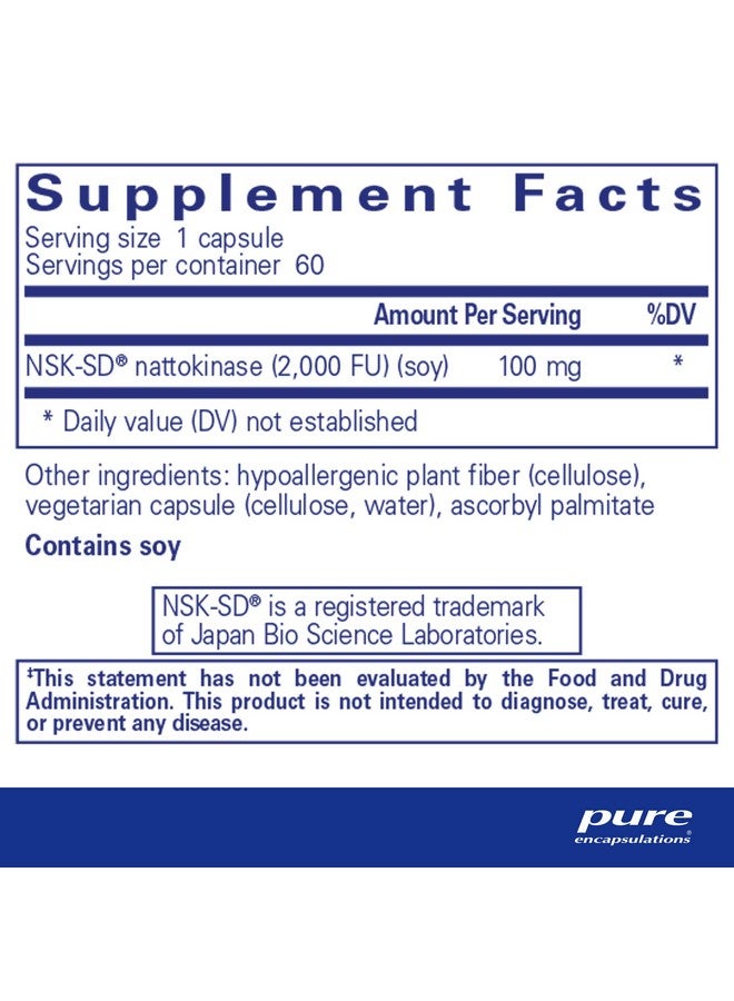 Pure Encapsulations NSK-SD - 100 mg Nattokinase - for Normal Blood Circulation - Supports Fibrinolytic Activity* - Gluten Free & Non-GMO - 60 Capsules - Image 2
