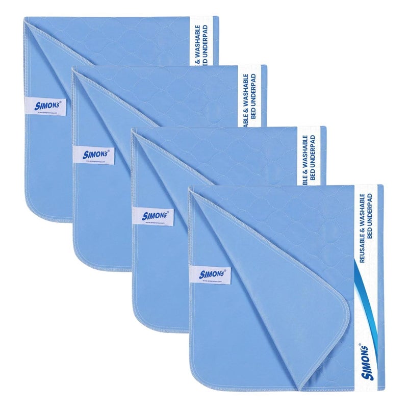 Simon's Simon’s Adult Reusable Classic Bed Underpad for Elderly, Heavy Absorbency Large Size 34 X 36 inches | Leak Proof 4 Layer Design Protects Surfaces for Incontinence Patients – Blue | Pack of 4 - Image 1