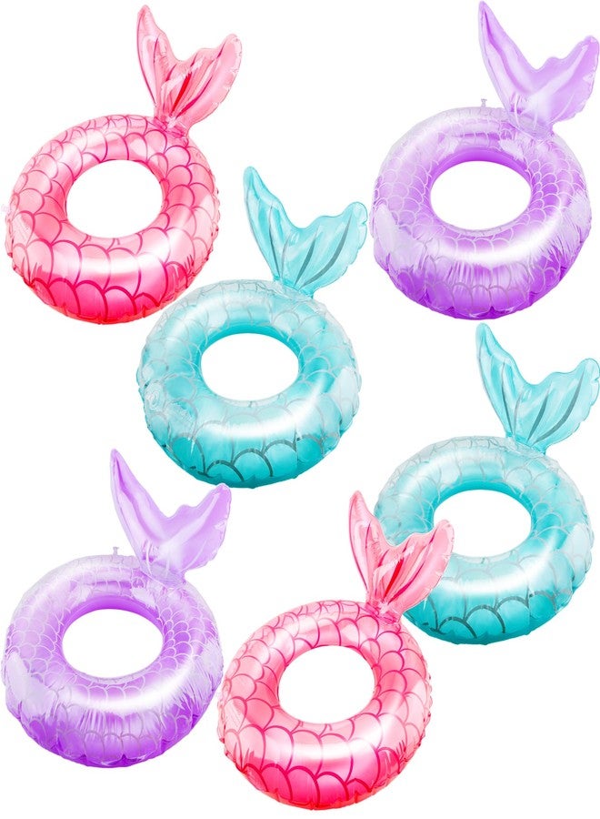 Fahacop 6 Pcs Kids Inflatable Swimming Ring Inflatable Mermaid Pool Float for Boys and Girls Summer Outdoor Beach Pool Swimming Party Supplies, 3 Colors - Image 1