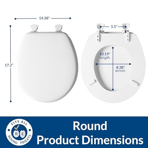 Mayfair Athens Toilet Seat, Easy Clean Hinges and Durable Wood Seat, Round, White - Image 3