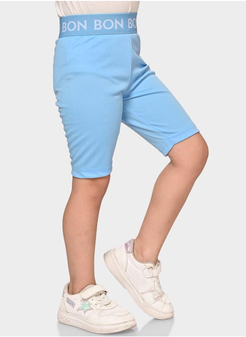 Bonkids Regular Fit Printed Sky And Blue Cotton Shorts For Girls Pull On 100 % Cotton  - Image 1