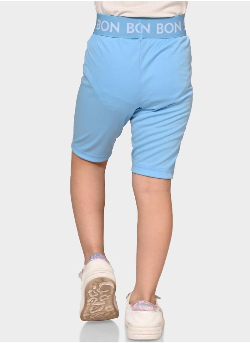 Bonkids Regular Fit Printed Sky And Blue Cotton Shorts For Girls Pull On 100 % Cotton  - Image 3