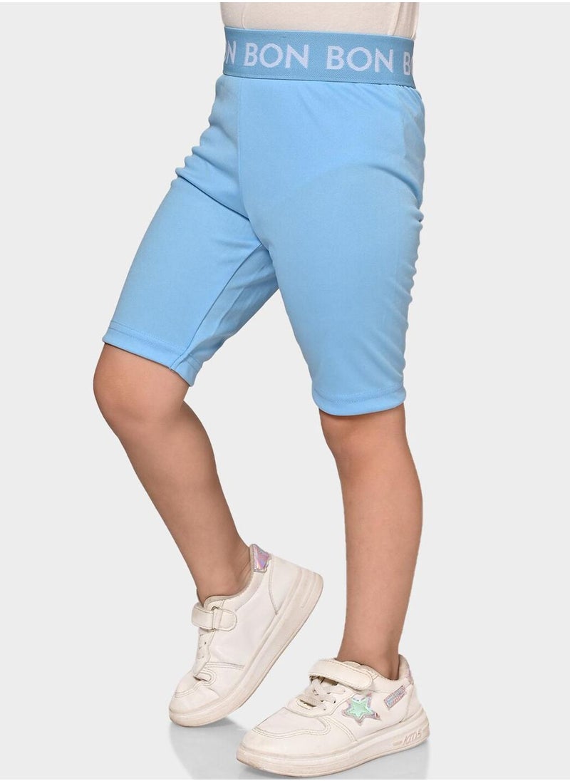Bonkids Regular Fit Printed Sky And Blue Cotton Shorts For Girls Pull On 100 % Cotton  - Image 2