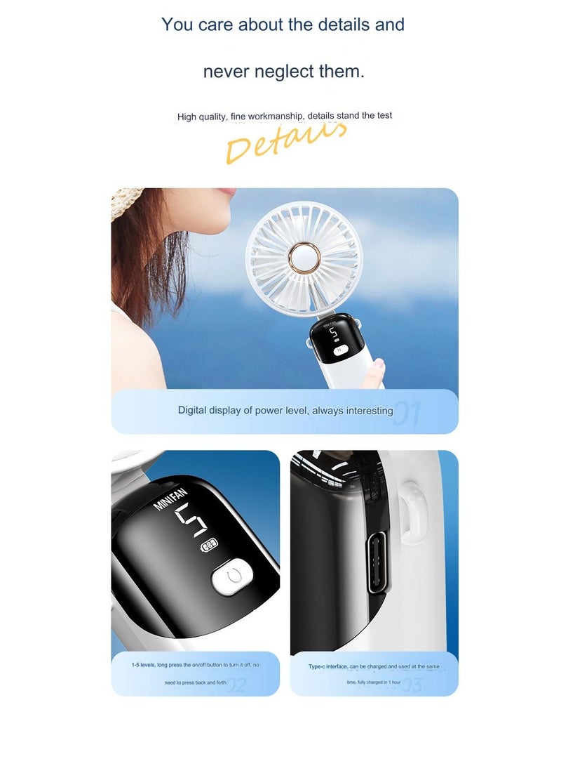 Foldable Handheld Fan-5 Gear Personal Fan-Mini Fan Multifunctional-Digital Display Silent Fan-Long Endurance Pocket Fan-Color Blue - Image 5
