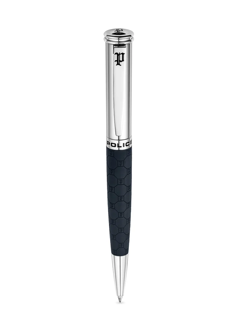 POLICE Cordia Stainless Steel Pen with Blue Monogram and Blue Ink