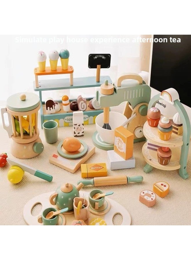 Play House Simulation Afternoon Tea Kitchenware Wooden Children's Dessert Shop Ice Cream Cake Boys And Girls Educational Toys-Color:FG-lemon Afternoon Tea - Image 3