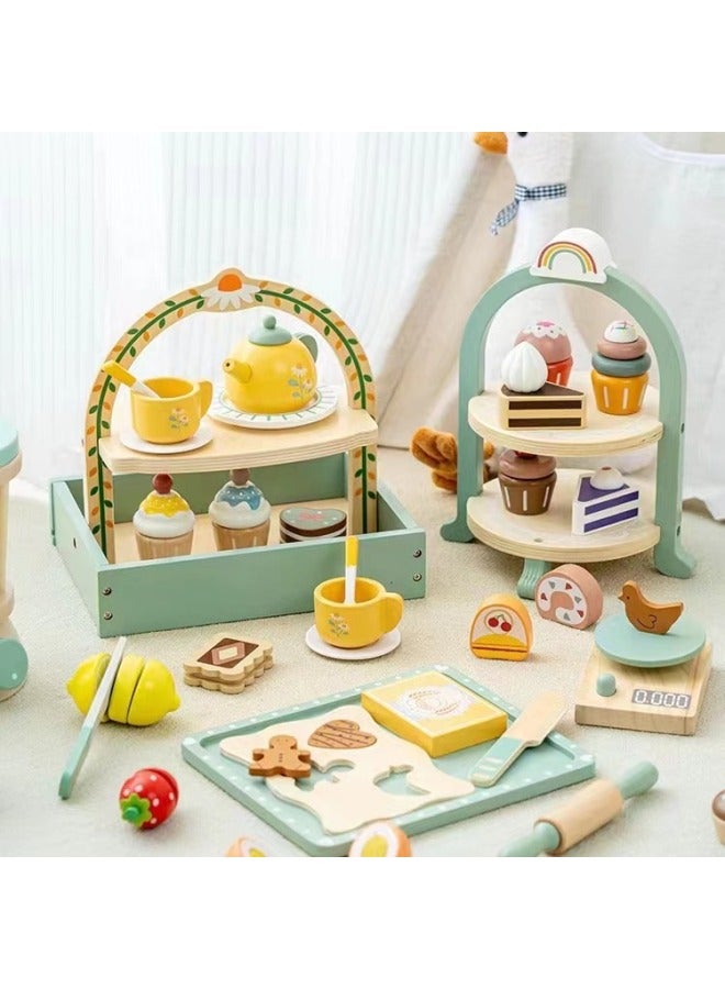 Play House Simulation Afternoon Tea Kitchenware Wooden Children's Dessert Shop Ice Cream Cake Boys And Girls Educational Toys-Color:FG-lemon Afternoon Tea - Image 4