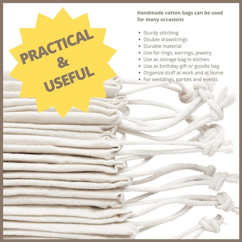DR 100 Percent Cotton Muslin Drawstring Bags 12-Pack For Storage Pantry Gifts - Unbleached (10 x 12 inch - 12 pack, Beige) - Image 3